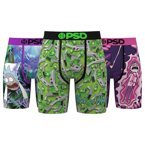 PSD Herren Boxershorts Rick and Morty – atmungsaktive und stützende Herrenunterwäsche mit feuchtigkeitsableitendem Stoff, R&m Time 3er Pack, Medium von PSD