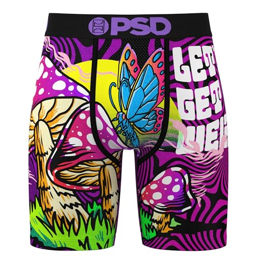 PSD Shrooms Herren-Boxershorts – 17,8 cm Schrittlänge, atmungsaktive und stützende Herrenunterwäsche mit feuchtigkeitsableitendem Stoff, Get Weird, Large von PSD