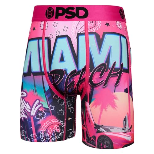 PSD Herren-Boxershorts mit urbanem Druck, 17,8 cm Schrittlänge, atmungsaktive und stützende Herrenunterwäsche mit feuchtigkeitsableitendem Stoff, Multi | Miami Beach, Large von PSD