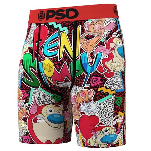 PSD Herren Ren & Stimpy Boxershorts – Atmungsaktive und stützende Herrenunterwäsche mit feuchtigkeitsableitendem Stoff, R&s Throwback, Small von PSD