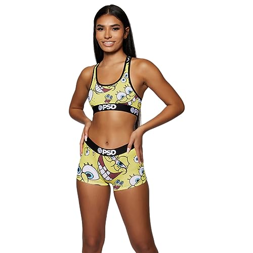 PSD Spongebob Squarepants Sport-BH für Damen, Racerback, Sport-BHs für Damen, mit atmungsaktivem Mikrofasergewebe, Gelb | Spongebob Gesichter Sb, X-Large von PSD