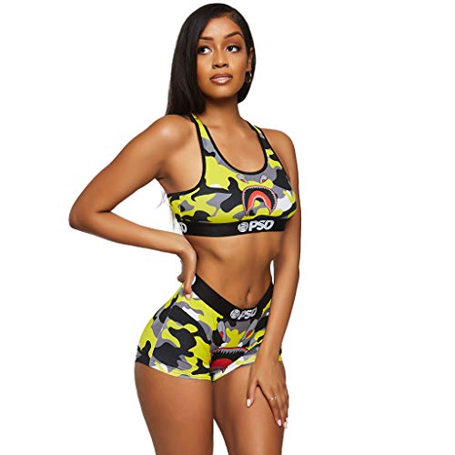 PSD Unterwäsche Damen Sport BH - Warface Print | Breites Gummiband | Stretchgewebe | Athletic Fit |, Gelb/Neon Warface Sport-BH, X-Large von PSD
