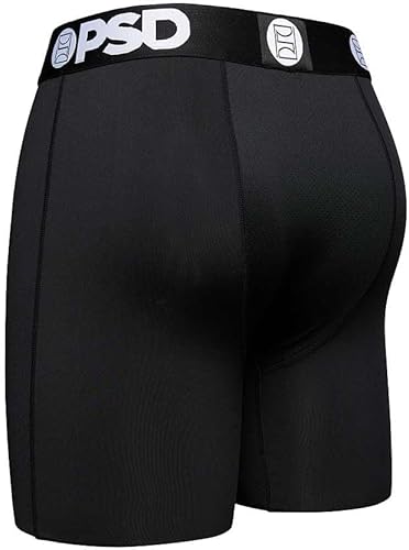 PSD Herren Basic Solid Boxershorts – 17,8 cm Schrittlänge, atmungsaktive und stützende Herrenunterwäsche mit feuchtigkeitsableitendem Stoff, Schwarz, Medium von PSD