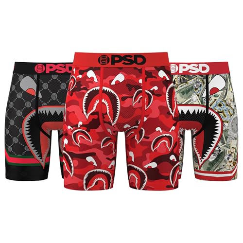 PSD Warface Herren-Boxershorts – 17,8 cm Schrittlänge, atmungsaktive und stützende Herrenunterwäsche mit feuchtigkeitsableitendem Stoff, Wf Red 3er-Pack, Large von PSD