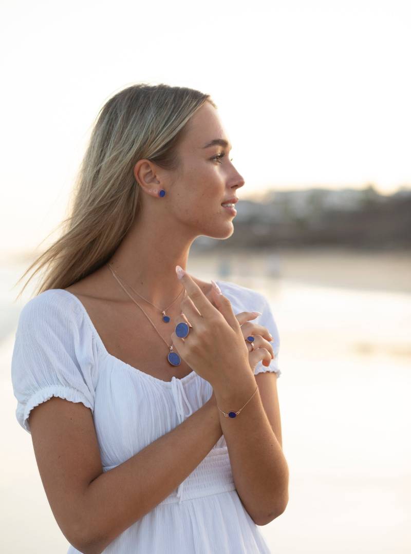 Echter Edelstein - Lapis Lazuli Stilvoll Und Modern Eingefasst in 925 Silber Mit 18 Karat Rosegold von PSDESIGNcollection