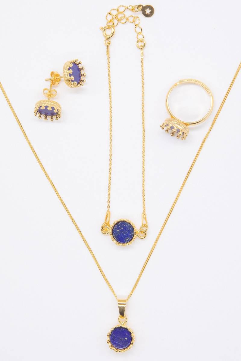 Echter Edelstein - Lapis Lazuli Stilvoll Und Modern Eingefasst in 925 Silber Mit 24 Karat Gold Plattiert von PSDESIGNcollection