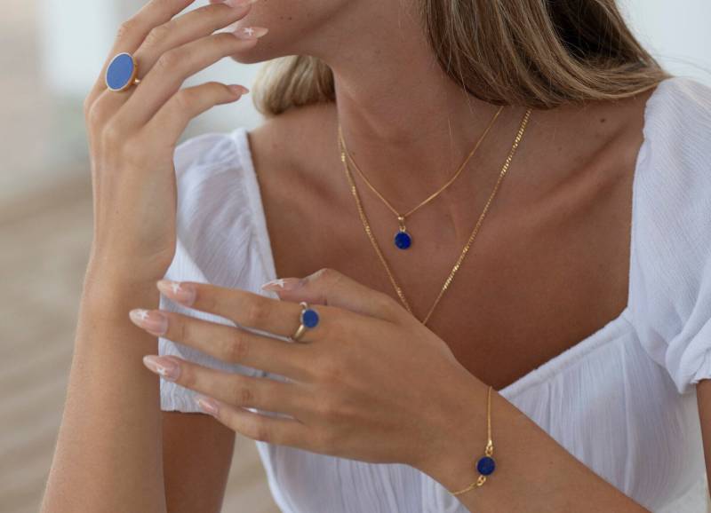 Edelstein Malachit Tigerauge Lapis Lazuli 925 Silber Sterling 24 K Gold Ring Rund 10 Mm 20 Größenverstellbar von PSDESIGNcollection