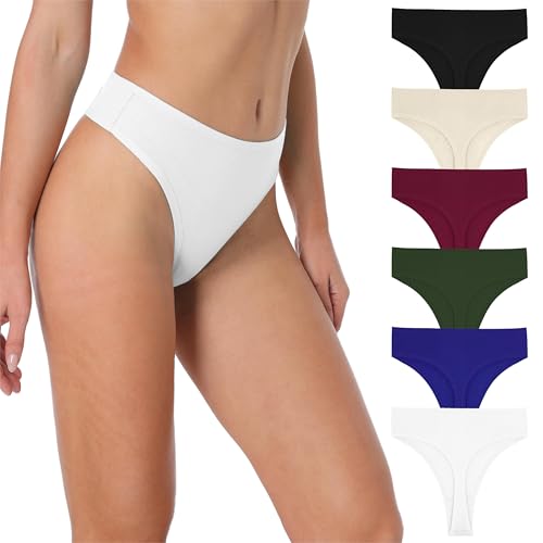 PSEFNAGX Damen Hi Rise Breathable Seamless Tanga Panties No Show Unterwäsche Regular & Plus Size, 6 x Tangas, Large von PSEFNAGX