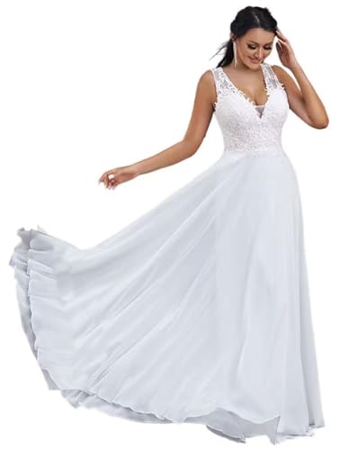 PSFVHHQI Hochzeitskleid Brautkleider Langarm V-Ausschnitt Standesamt Brautmode Brautkleider, Ivory 12, 42 von PSFVHHQI