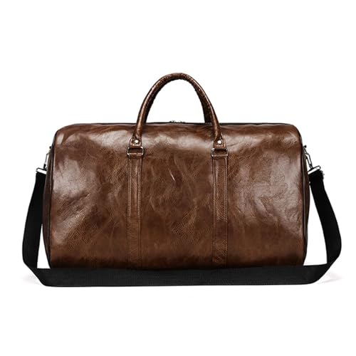 Leder Reisetasche Große Duffle Unabhängige Große Fitness Taschen Handtasche Tasche Gepäck Umhängetasche Schwarz Männer Mode Zipper Pu FüR Den Kurztrip, Reise Oder Wochenenddreise(Brown) von PSNKLMM