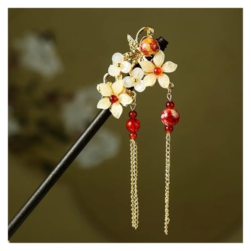 Mädchen Pfirsich Blume Handgemachte Haarnadel Chic Retro Chinesischen Kleid Cheongsam Zubehör Antike Holz(Color07) von PSNKLMM