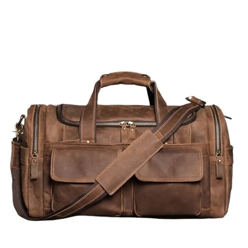 Retro Braune Herren Handgepäcktasche Leder Große Kapazität Reisetasche Business Weekend One Shoulder Messenger Bag FüR Den Kurztrip, Reise Oder Wochenenddreise von PSNKLMM