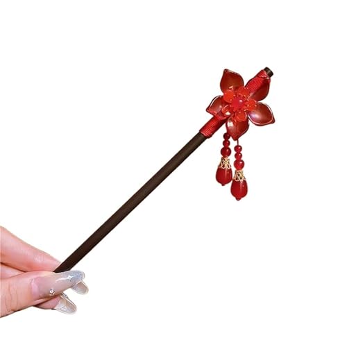 Retro Rote Blume Holz Haarstab for Frauen Haarnadel Gabel Hanfu Zubehör(Color 01) von PSNKLMM