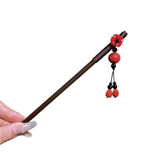 Retro Rote Blume Holz Haarstab for Frauen Haarnadel Gabel Hanfu Zubehör(Color 02) von PSNKLMM