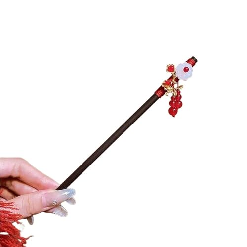 Retro Rote Blume Holz Haarstab for Frauen Haarnadel Gabel Hanfu Zubehör(Color 04) von PSNKLMM