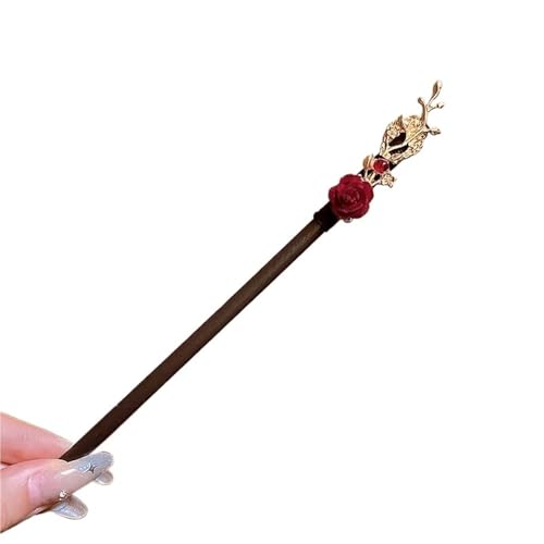 Retro Rote Blume Holz Haarstab for Frauen Haarnadel Gabel Hanfu Zubehör(Color 05) von PSNKLMM