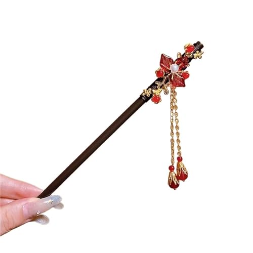 Retro Rote Blume Holz Haarstab for Frauen Haarnadel Gabel Hanfu Zubehör(Color 07) von PSNKLMM