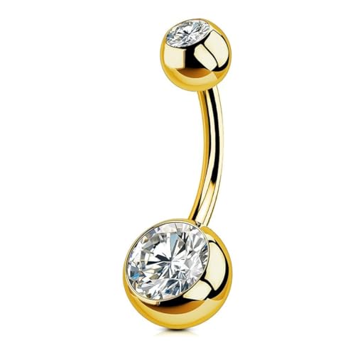 PSOWQ 1 Stück 14G Bauchnabelpiercing Titan 10mm Stablänge Piercing Frau Mann Geschenk Schmuck Bauchnabel Lang CZ Kugeln Titanium Belly Button Piercing Navel Bars 1.6mm Nabelring - Gold von PSOWQ