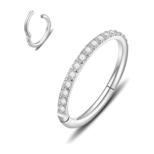 PSOWQ 1 Stück 316L Edelstahl Nasenpiercing Ring 18g, Nasenring Silber Mit Zirkonia Body Piercing Schmuck Für Piercing Ohr Nostril Piercing Ring, Lippenringe Geschenke für Frauen von PSOWQ