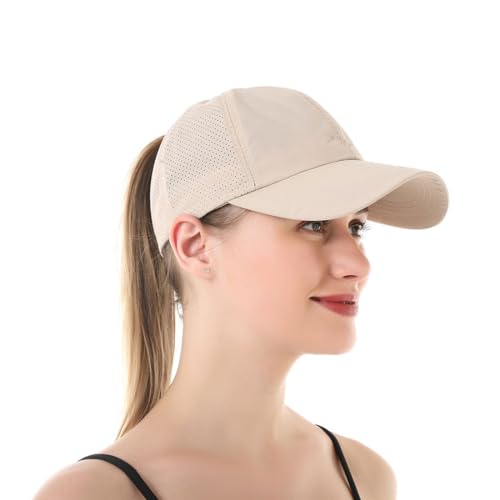 PSOWQ 1 Stück Pferdeschwanz Basecap Damen Sommer, Baseball Caps für Damen Einstellbar mit Atmungsaktivem Mesh, Kappen für Running Golf Camping - Khaki von PSOWQ