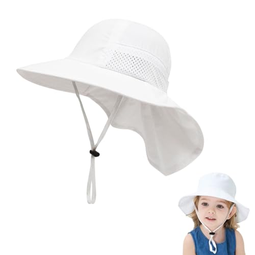 PSOWQ 1 Stück Sonnenhut Baby Sonnenhut Kinder mit Nackenschutz Verstellbarer Faltbare Sommerhut Hut Atmungsaktiv UV-Schutz - Weiß von PSOWQ