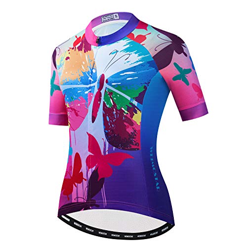 Damen Fahrradtrikot MTB Kurzarm Fahrradbekleidung Shirt mit 3 Taschen Atmungsaktiv Reflektierend, Cf2320, M von PSPORT