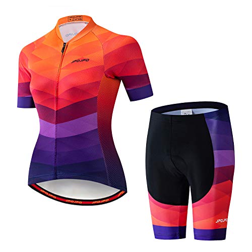 Damen-Fahrradtrikot-Set, kurzärmelig + 5D-gepolsterte Fahrradhose, schnelltrocknend, reflektierend, 3 Taschen, S-3XL, Jp2015, 38 von PSPORT