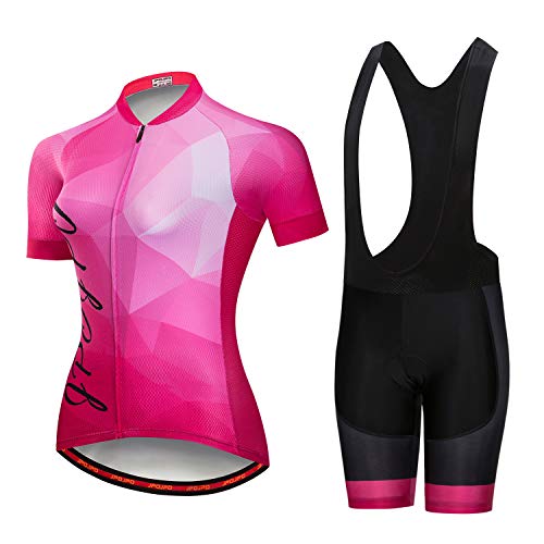 Damen Fahrradtrikot Set Kurzarm + 5D gepolsterte Fahrradhose Quick Dry Reflektierend 3 Taschen S-3XL, JP2006b, 38 von PSPORT