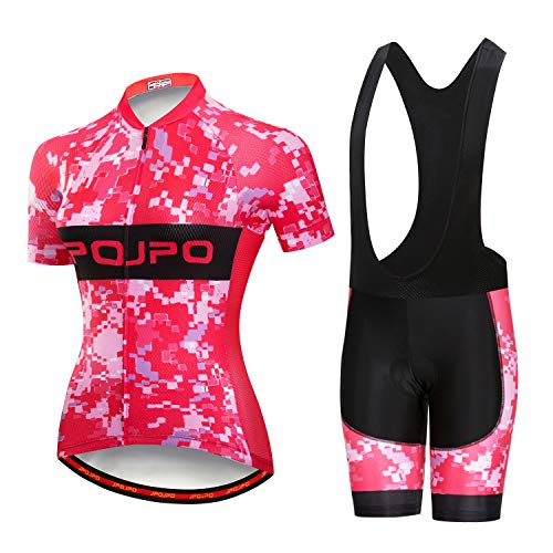 Damen Fahrradtrikot Set Kurzarm + 5D gepolsterte Fahrradhose Quick Dry Reflektierend 3 Taschen S-3XL, JP2009b, 48 von PSPORT