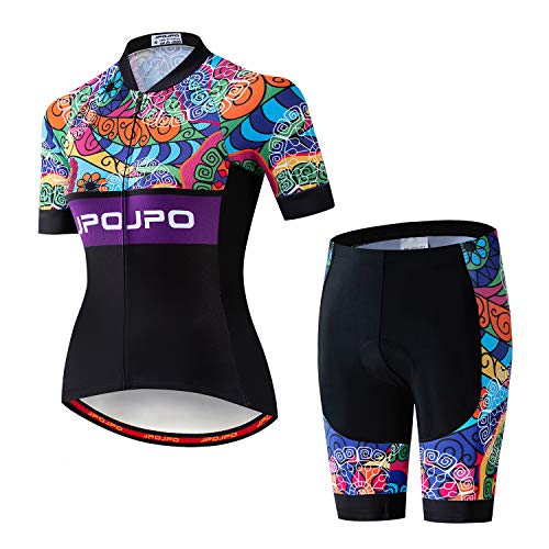 Damen-Fahrradtrikot-Set, kurzärmelig + 5D-gepolsterte Fahrradhose, schnelltrocknend, reflektierend, 3 Taschen, S-3XL, Jp2013, M von PSPORT