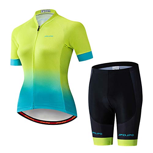 Damen Fahrradtrikot Set Kurzarm + 5D gepolsterte Fahrradhose Quick Dry Reflektierend 3 Taschen S-3XL, JP2016, 46 von PSPORT