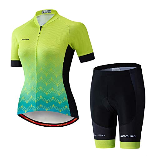 Damen Fahrradtrikot Set Kurzarm + 5D gepolsterte Fahrradhose Quick Dry Reflektierend 3 Taschen S-3XL, JP2017, 50 von PSPORT