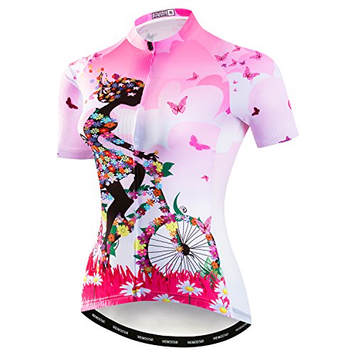 Damen Radtrikot Kurzarm Mountainbike Bekleidung Shirt Reflektierende Tops S-2XL mit 3 Taschen Gr. Large, CF2020 von PSPORT