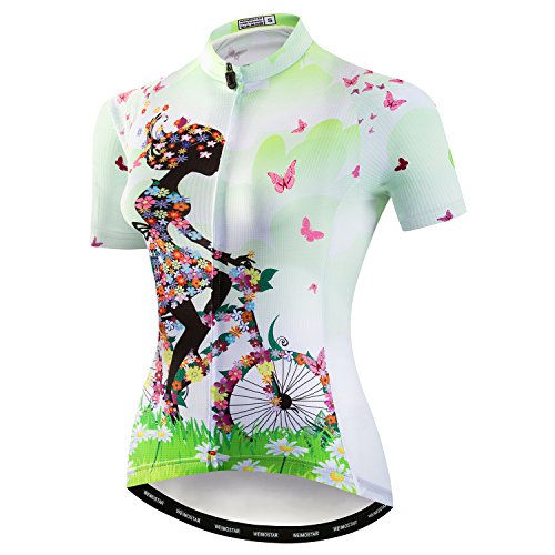 Damen Radtrikot Kurzarm Mountainbike Kleidung Shirt Reflektierende Tops S-2XL mit 3 Taschen, CF2021, Large von PSPORT
