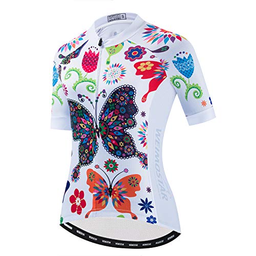 Damen Radtrikot Kurzarm Mountainbike Bekleidung Shirt Reflektierende Tops S-2XL mit 3 Taschen Gr. M, CF2300 von PSPORT