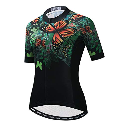 Damen Radtrikot MTB Kurzarm Bike Tops Fahrradbekleidung Shirt mit 3 Taschen Atmungsaktiv Reflektierend, CF2310, X-Large von PSPORT