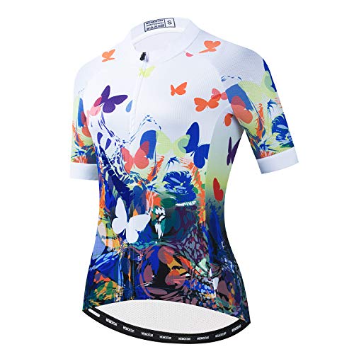 Damen Radtrikot MTB Kurzarm Bike Tops Fahrradbekleidung Shirt mit 3 Taschen Atmungsaktiv Reflektierend, Cf2323, M von PSPORT