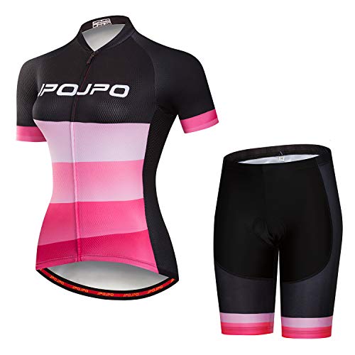 Damen Radtrikot Set Kurzarm+5D Gepolsterte Fahrradhose Schnell Trocken Reflektierend 3 Taschen S-3XL, Jp2003, 36 von PSPORT