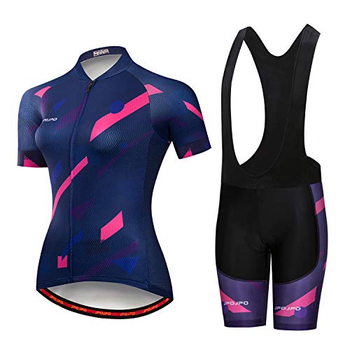 Damen Radtrikot Set Kurzarm+5D Gepolsterte Fahrradhose Schnell Trocken Reflektierend 3 Taschen S-3XL, Jp2007b, 36 von PSPORT