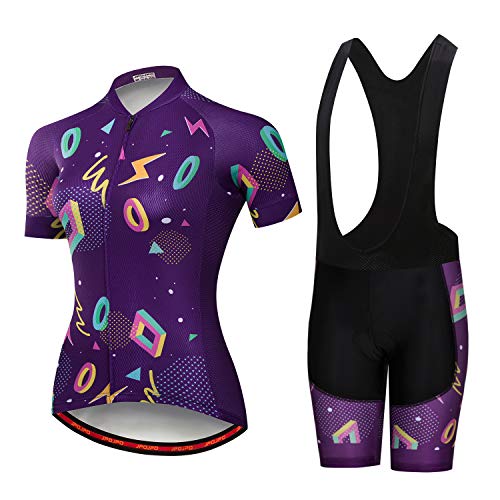 Damen Radtrikot Set Kurzarm+5D Gepolsterte Fahrradhose Schnell Trocken Reflektierend 3 Taschen S-3XL, Jp2008b, 42 von PSPORT