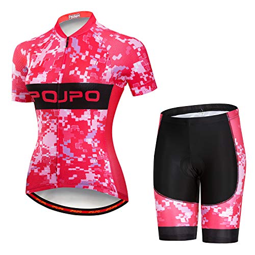 Damen Radtrikot Set Kurzarm+5D Gepolsterte Fahrradhose Schnell Trocken Reflektierend 3 Taschen S-3XL, Jp2009, 36 von PSPORT