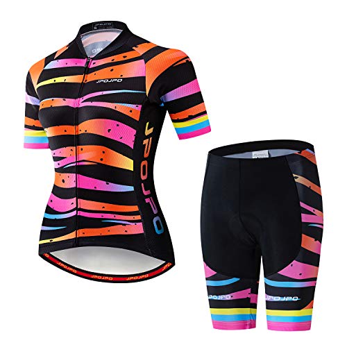 Damen Radtrikot Set Kurzarm+5D Gepolsterte Fahrradhose Schnell Trocken Reflektierend 3 Taschen S-3XL, Jp2012, 42 von PSPORT