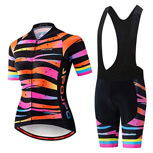 Damen Radtrikot Set Kurzarm+5D Gepolsterte Fahrradhose Schnell Trocken Reflektierend 3 Taschen S-3XL, Jp2012b, 48 von PSPORT