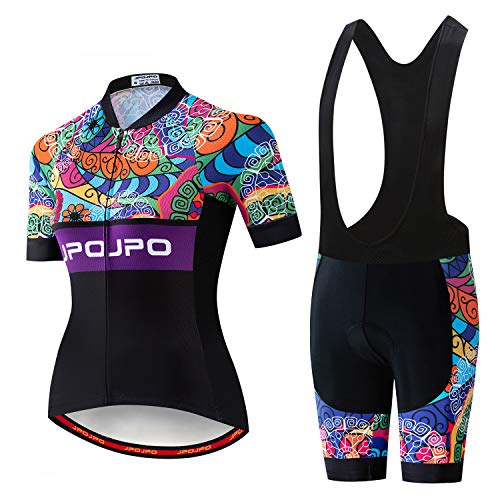 Damen Radtrikot Set Kurzarm+5D Gepolsterte Fahrradhose Schnell Trocken Reflektierend 3 Taschen S-3XL, Jp2013b, 42 von PSPORT