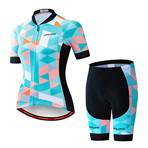 Damen Radtrikot Set Kurzarm+5D Gepolsterte Fahrradhose Schnell Trocken Reflektierend 3 Taschen S-3XL, Jp2014, 38 von PSPORT