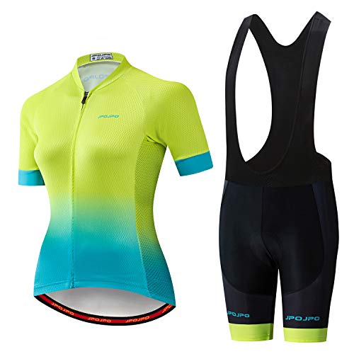 Damen-Fahrradtrikot-Set, kurzärmelig + 5D-gepolsterte Fahrradhose, schnelltrocknend, reflektierend, 3 Taschen, S-3XL, Jp2016b, 38 von PSPORT