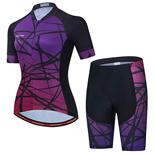 Damen Radtrikot Set Kurzarm+5D Gepolsterte Fahrradhose Schnell Trocken Reflektierend 3 Taschen S-3XL, Jp2023, 38 von PSPORT