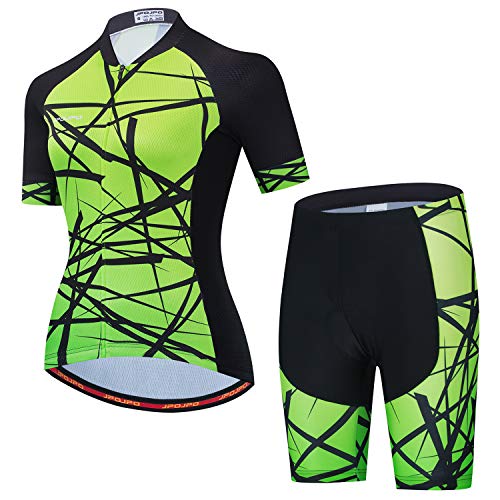 Damen Radtrikot Set Kurzarm+5D Gepolsterte Fahrradhose Schnell Trocken Reflektierend 3 Taschen S-3XL, Jp2024, 38 von PSPORT