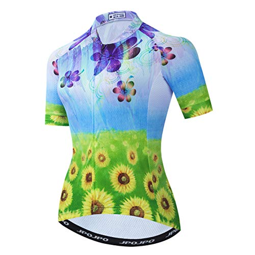 Frauen Radfahren Trikots Sommer Kurzarm Fahrrad Kleidung Atmungsaktiv MTB Shirt Mountainbike Kleidung Schnell Trocken, 36, Large von PSPORT