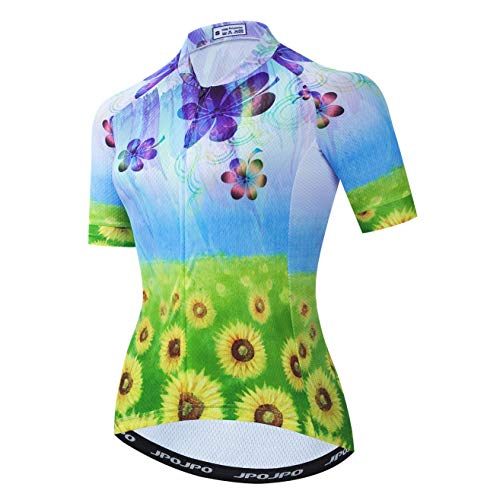 Frauen Radfahren Trikots Sommer Kurzarm Fahrrad Kleidung Atmungsaktiv MTB Shirt Mountainbike Kleidung Schnell Trocken, 36, X-Large von PSPORT